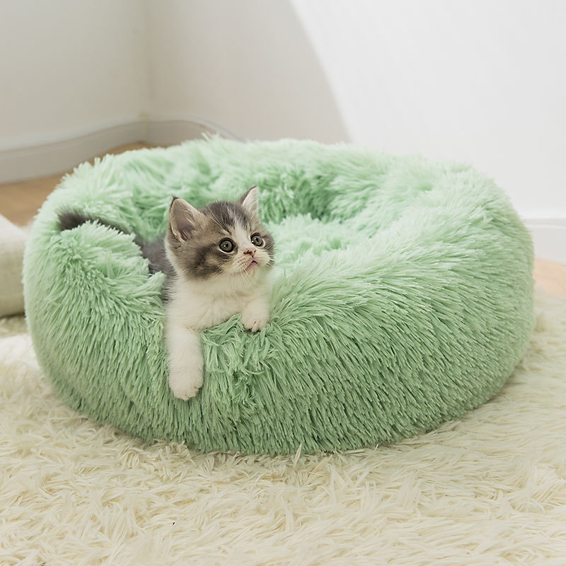 Plush round pet bed for dogs and cats washable luxury large cat pet dog bed