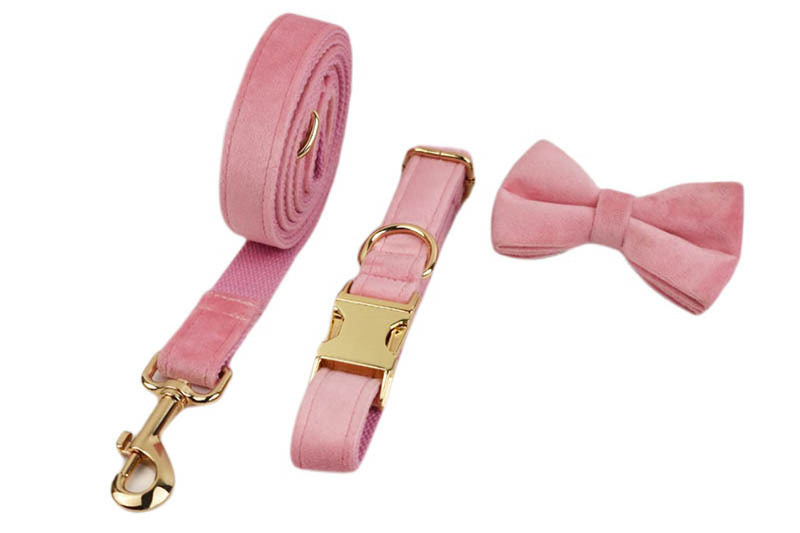 Manufacture Soft Flocking Gift Bowtie Adjustable Martingale Dog Collar and Leash Harness Set Custom Charm