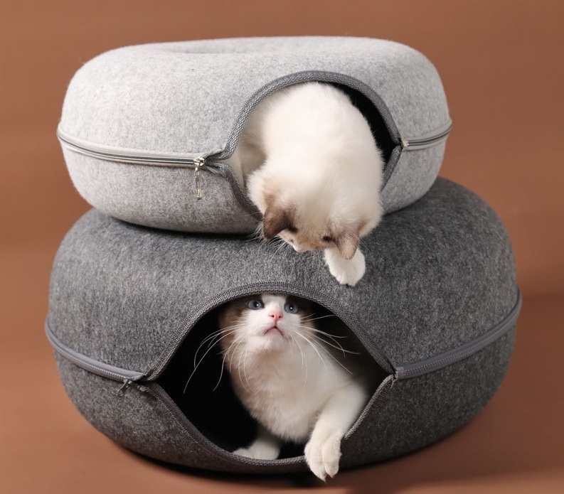 Basket Natural Felt Pet Cat Cave Beds Nest Funny Round Egg-Type with Cushion Mat Cat Tunnel Bed