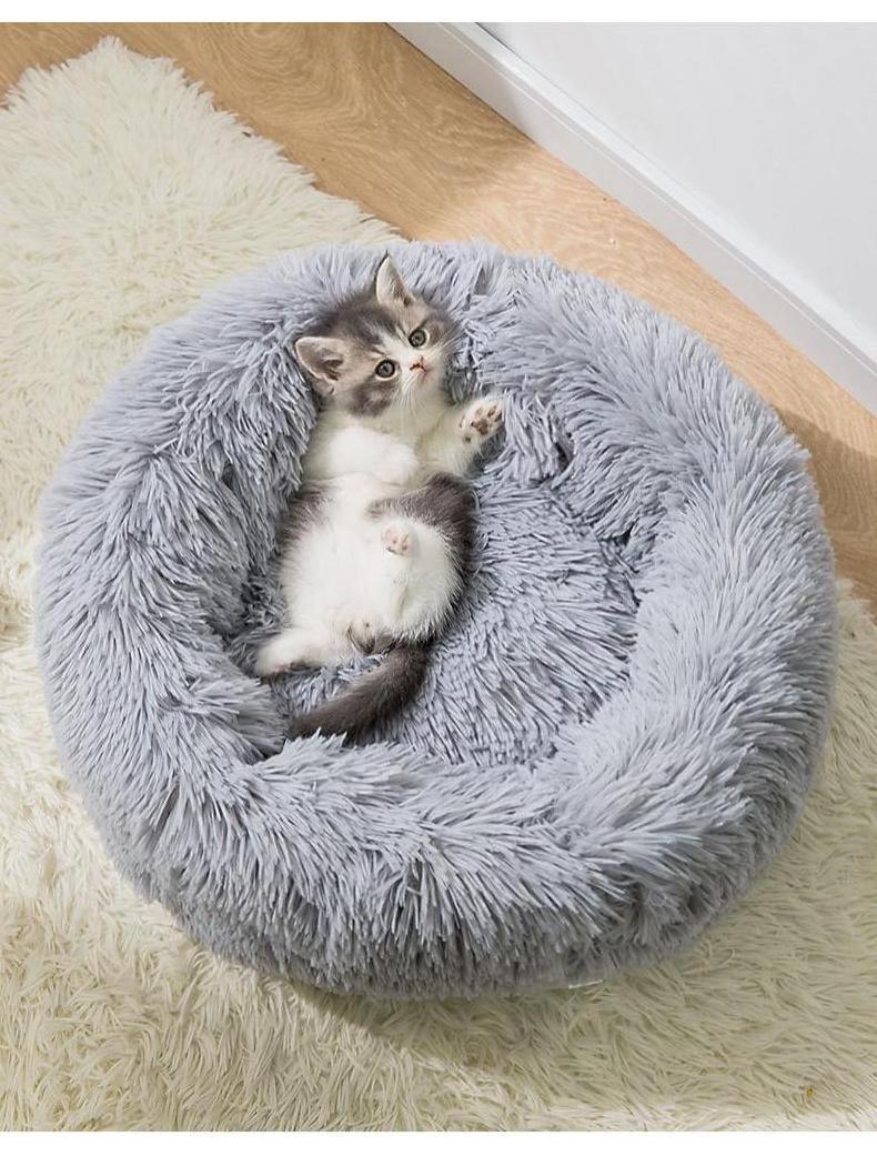 Plush round pet bed for dogs and cats washable luxury large cat pet dog bed