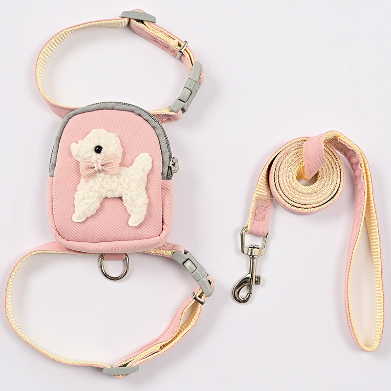 Cartoon Dog Outdoor Backpack Cute Multifunction Dog Harness Leash Set With Zipper Backpack For Puppy Dog