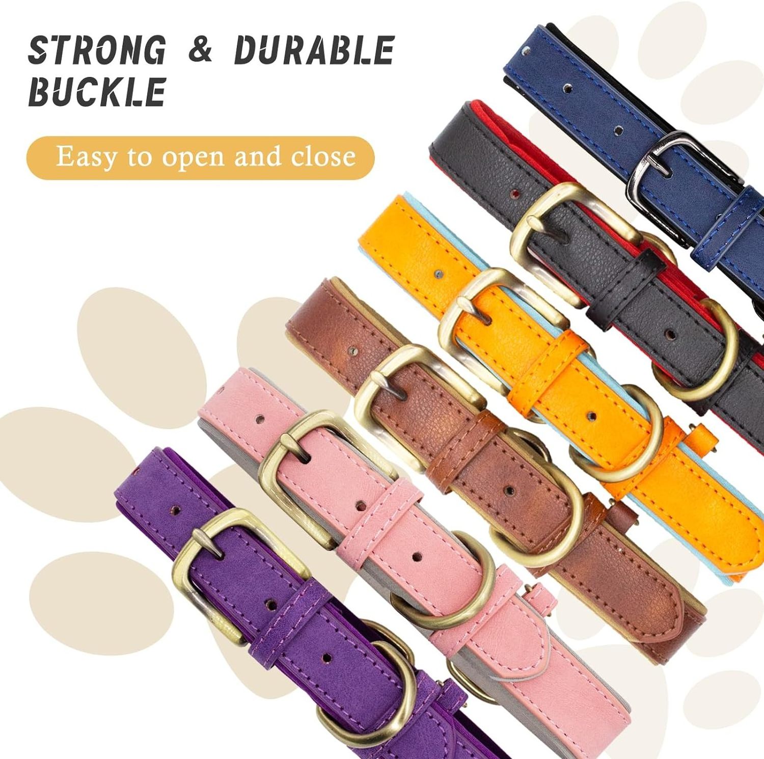 Hot Sale Classic Soft Padded Leather Dog Collar Breathable Waterproof Dog Collar Leather with Adjustable Durable Metal Buckle