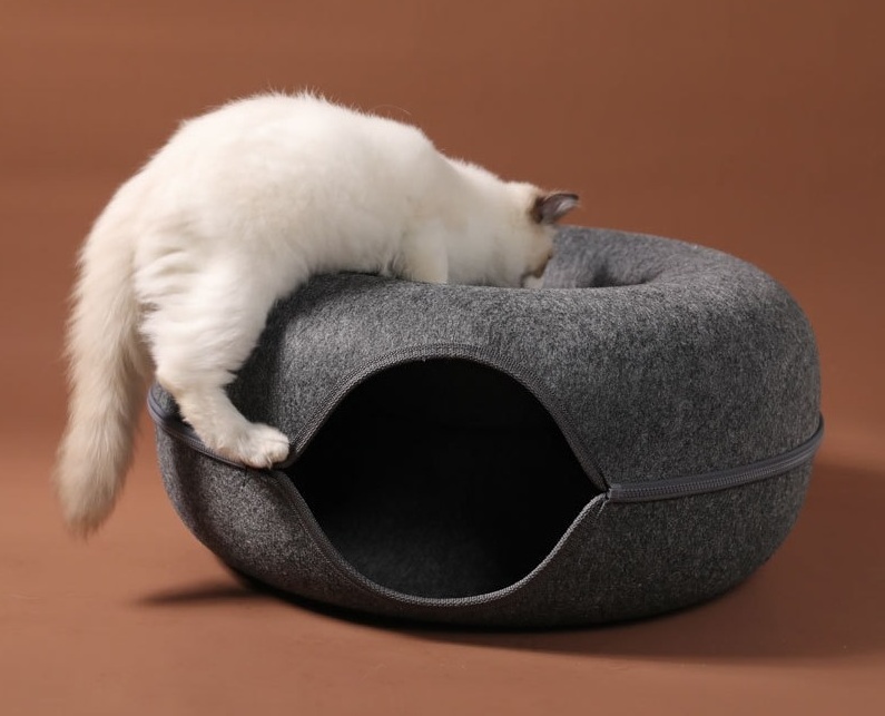 Basket Natural Felt Pet Cat Cave Beds Nest Funny Round Egg-Type with Cushion Mat Cat Tunnel Bed