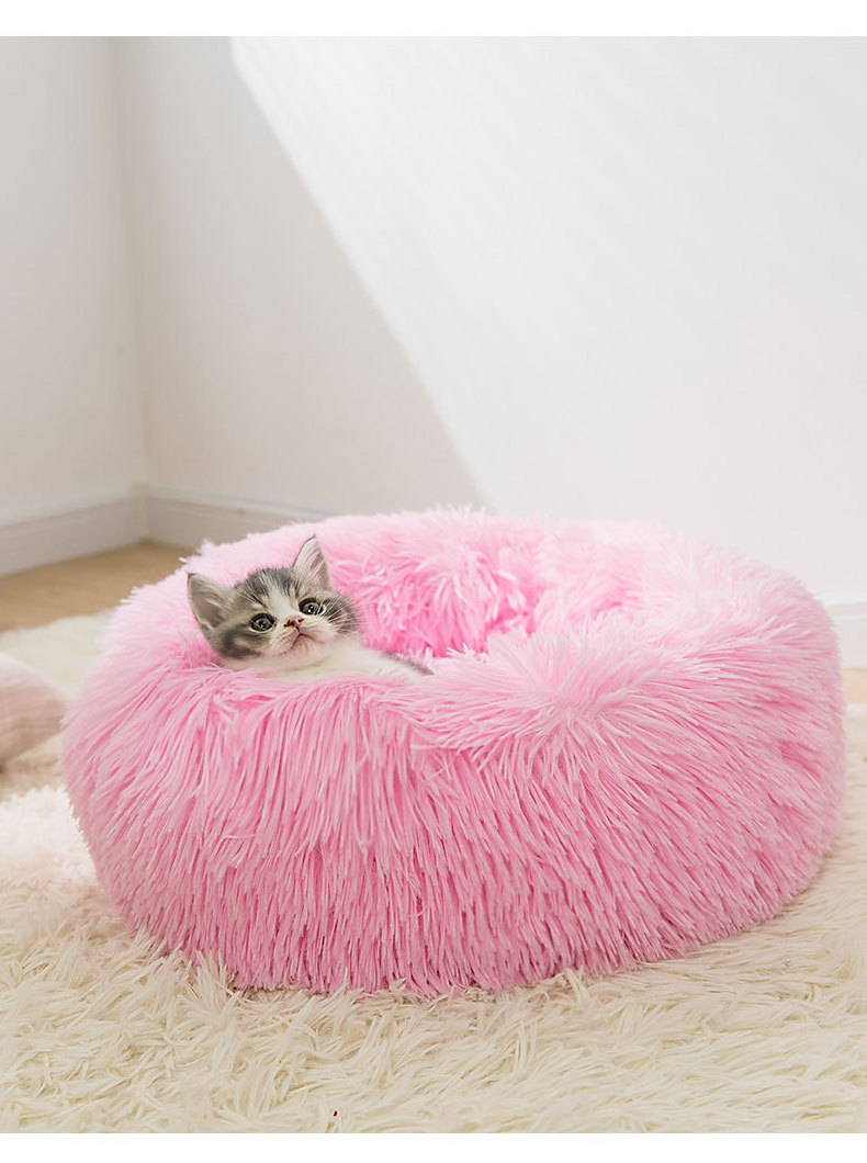 Plush round pet bed for dogs and cats washable luxury large cat pet dog bed