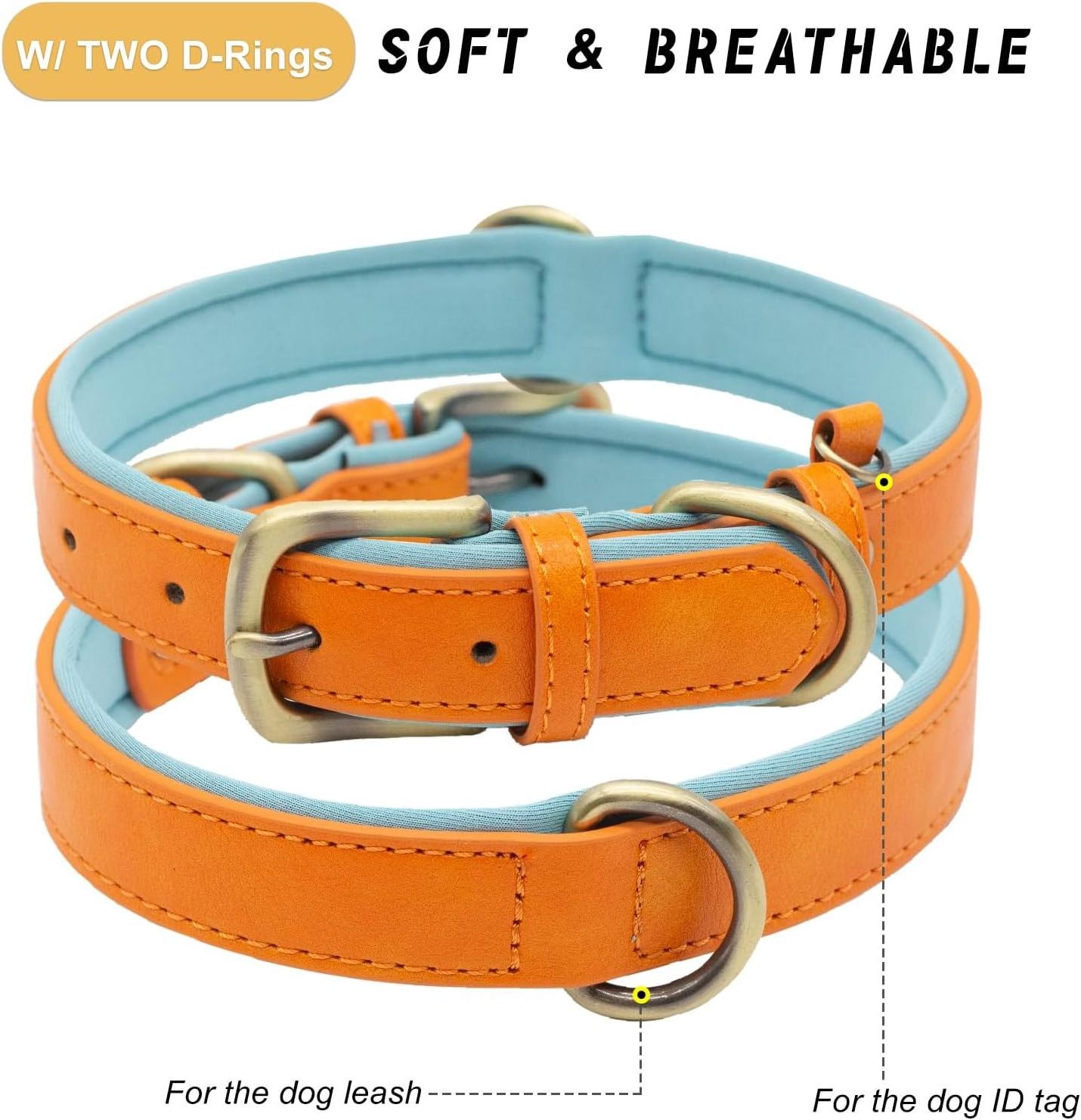 Hot Sale Classic Soft Padded Leather Dog Collar Breathable Waterproof Dog Collar Leather with Adjustable Durable Metal Buckle