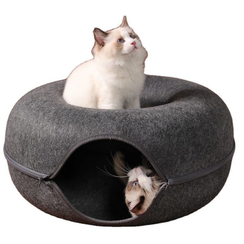 Basket Natural Felt Pet Cat Cave Beds Nest Funny Round Egg-Type with Cushion Mat Cat Cave Bed House for Cats