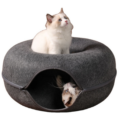 Basket Natural Felt Pet Cat Cave Beds Nest Funny Round Egg-Type with Cushion Mat Cat Cave Bed House for Cats