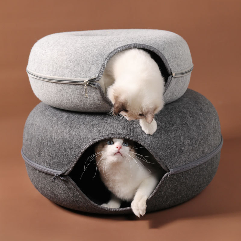 Basket Natural Felt Pet Cat Cave Beds Nest Funny Round Egg-Type with Cushion Mat Cat Cave Bed House for Cats