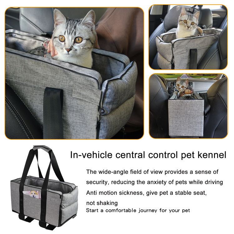 Pet Backseat Cover Waterproof Portable Travel Dog Car Booster Armrest Middle Console Seat Cushion Dog Car Seat Bed with Belt