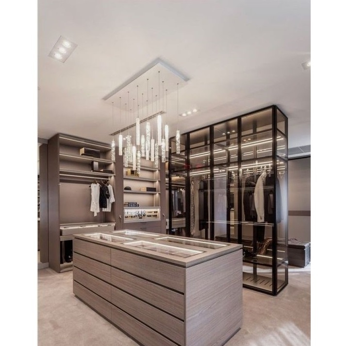 Customized armoire dressing walk in closet with wardrobe island