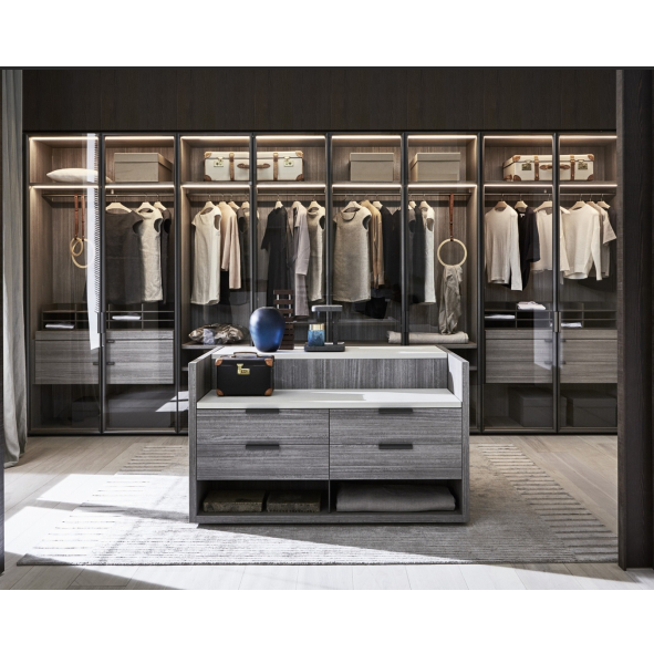 Customized armoire dressing walk in closet with wardrobe island