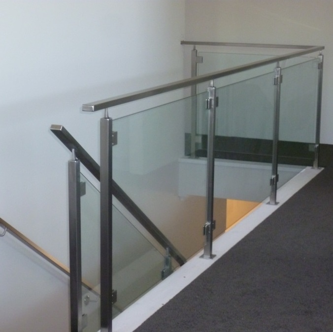 Indoor glass railing systems with tempered glass fence panels