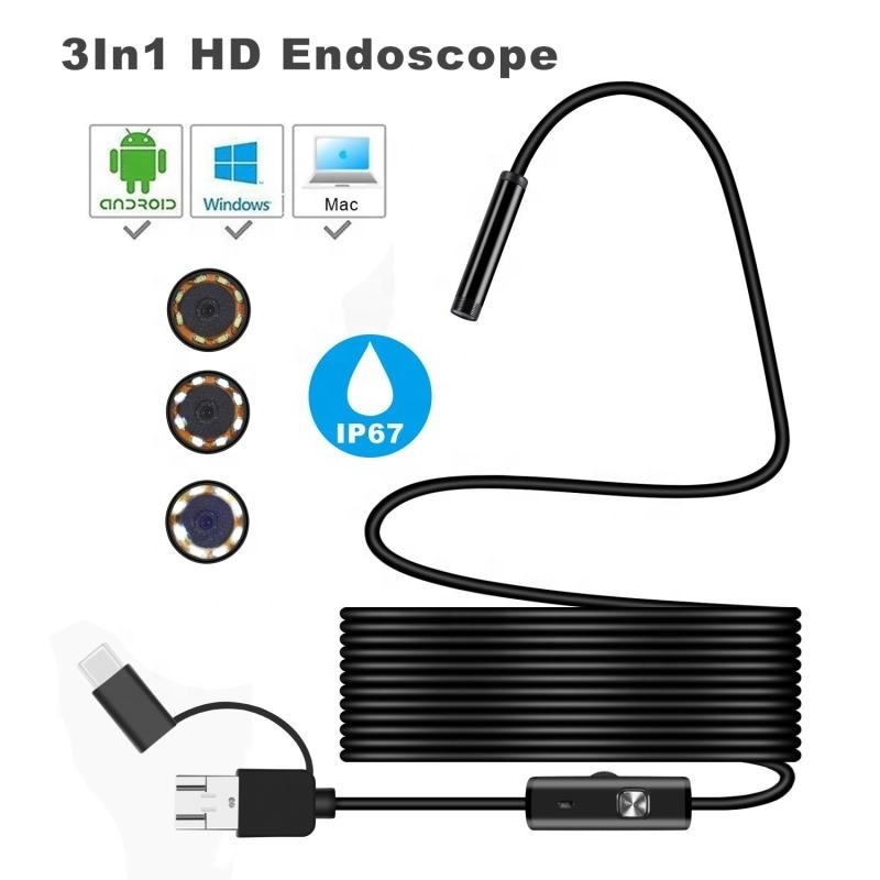 Semi-Rigid USB Endoscope Camera IP67 Waterproof Inspection Sewer Camera for Android MacBook Windows PC