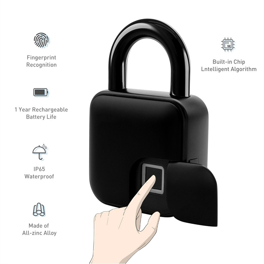 New USB Charging Smart Fingerprint Lock Keyless Lock Waterproof Safe Anti-theft Padlock