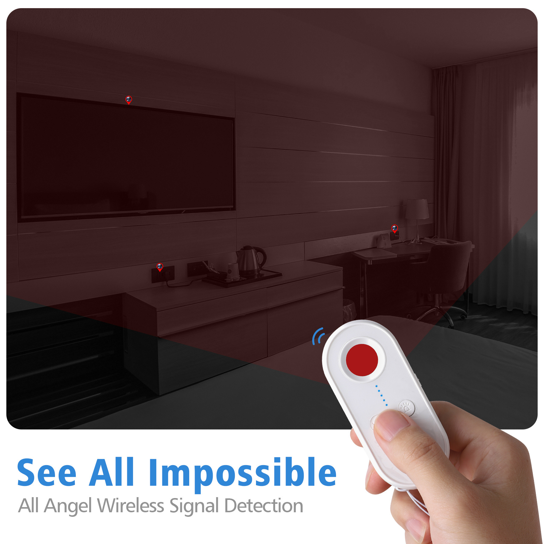 Hotel Rooms Public Bathrooms Personal Emergency Vibration Alarm AI Anti Spy Wireless Signal Hidden Camera RF Detector