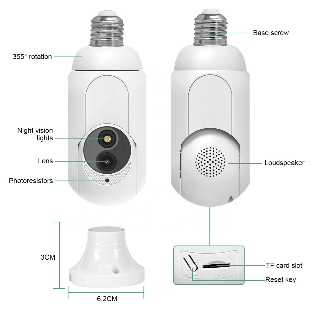 E27 Socket Lamp Holder Full Color 720p 360 Panoramic Cctv Wifi Ip Camera Ptz Light Bulb Camera