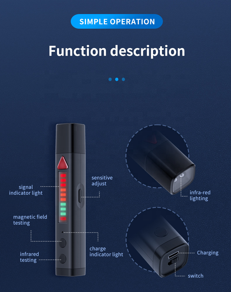 S68 Infrared Magnetic GPS Scanner Pen Hotel Guest Room Anti-Peeping Camera Eavesdropping Positioning Monitoring Detector Alarm