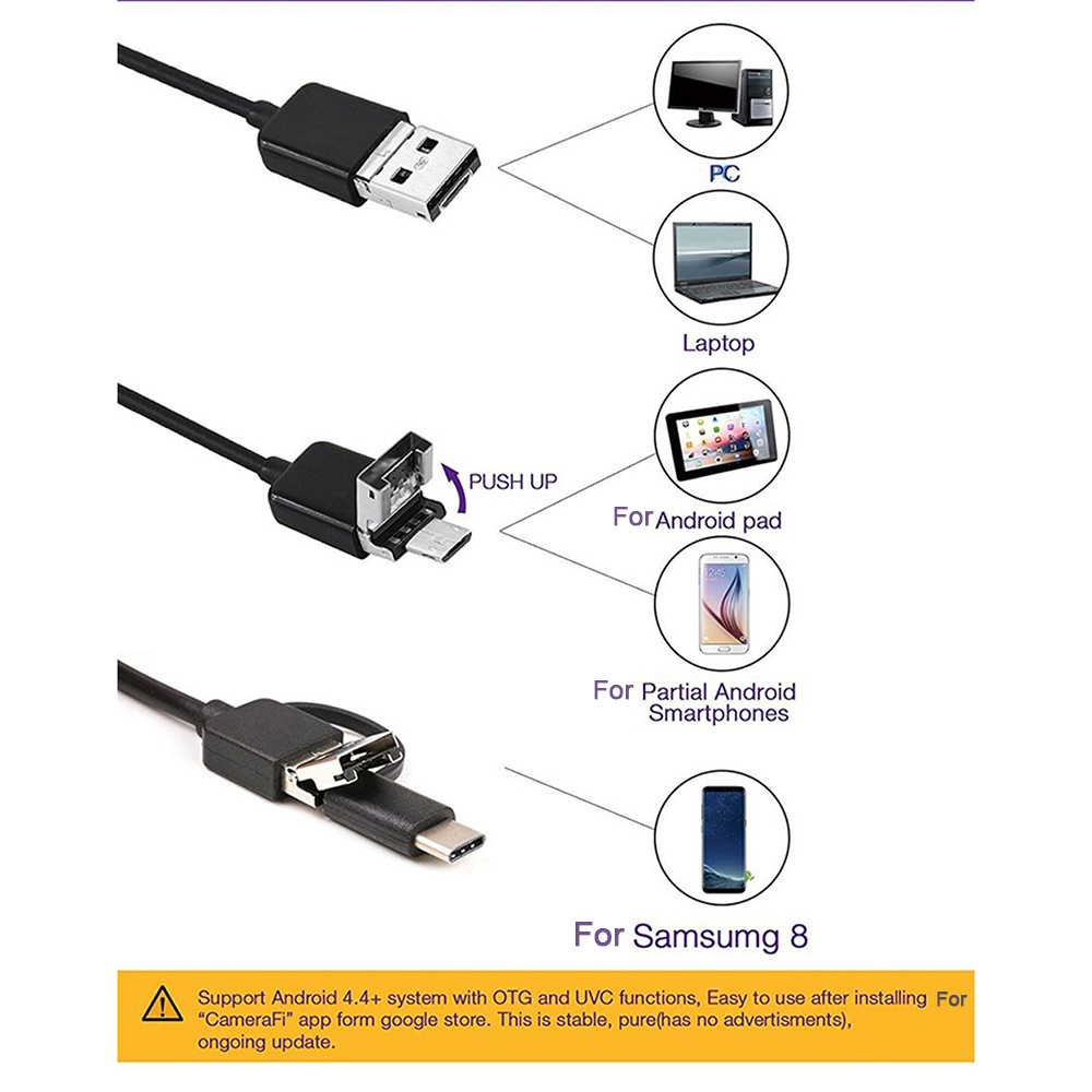 Semi-Rigid USB Endoscope Camera IP67 Waterproof Inspection Sewer Camera for Android MacBook Windows PC