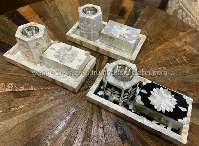 Incense Burner Set 3 Pieces Saudi Arabia Mother Of Pearl Mubkhar Bakhor Ramadan Decoration Eid Gifts Islamic Table Decor