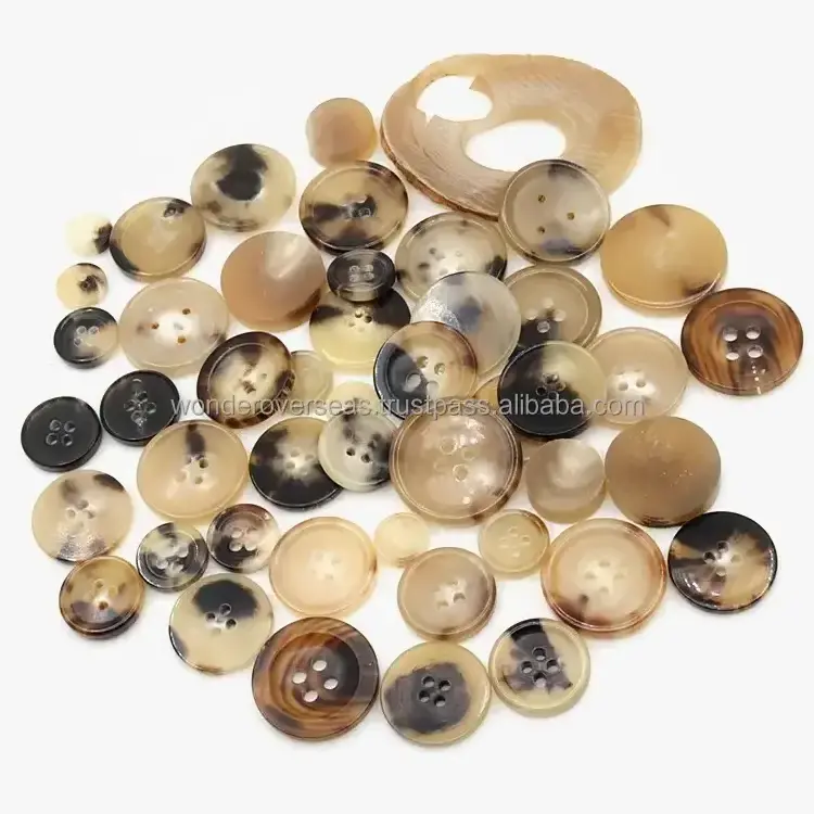 Factory Wholesale 4 Hole Round Ox Horn Buttons Custom Real Buffalo Horn Button For Coat Blazer BY WONDER OVERSEAS