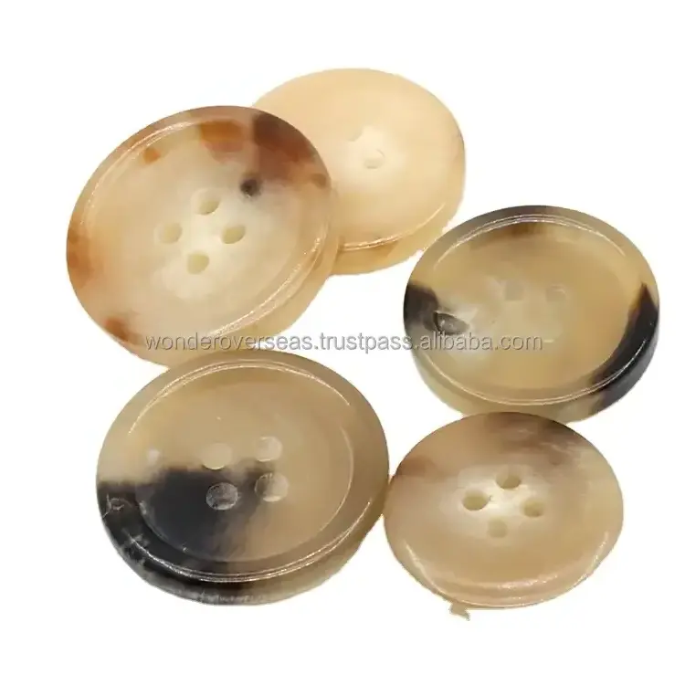 Factory Wholesale 4 Hole Round Ox Horn Buttons Custom Real Buffalo Horn Button For Coat Blazer BY WONDER OVERSEAS