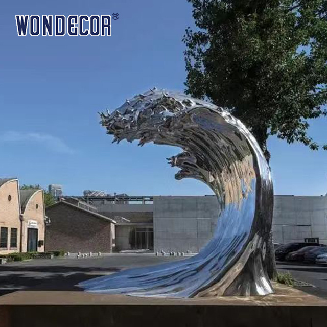 Wondecor Outdoor Large Abstract Stainless Steel sea wave Sculpture for Sale