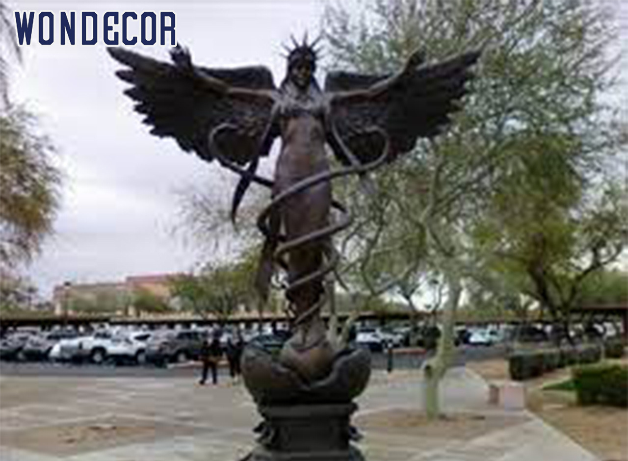 Monument Outdoor Large Size Decoration Garden Bronze Caduceus Angel Sculpture