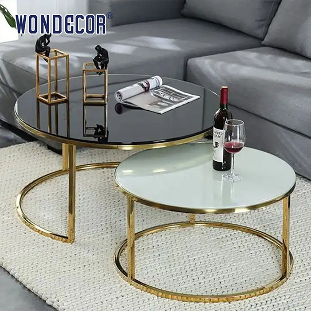 Modern luxury living room furniture set, metal stainless steel center coffee table