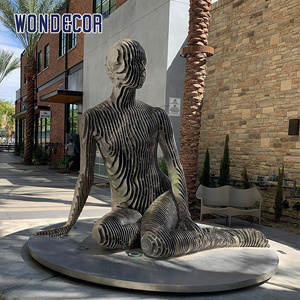 WONDECOR large outdoor abstract metal garden vanishing sculpture modern stainless steel woman sculpture