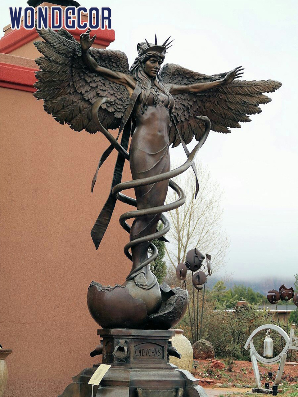 Monument Outdoor Large Size Decoration Garden Bronze Caduceus Angel Sculpture