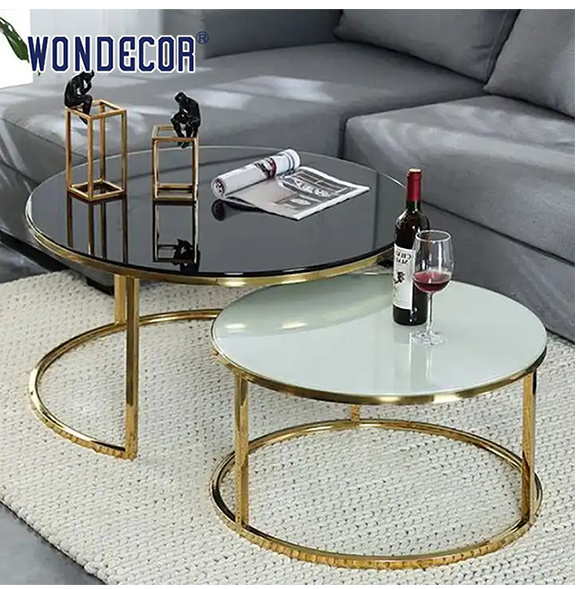 Modern luxury living room furniture set, metal stainless steel center coffee table