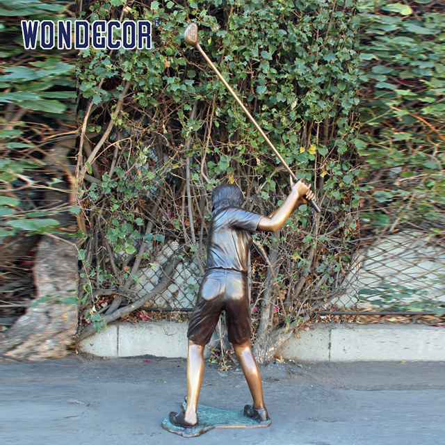 Wondecor  Custom Life Size  A bronze statue of a teenager playing golf