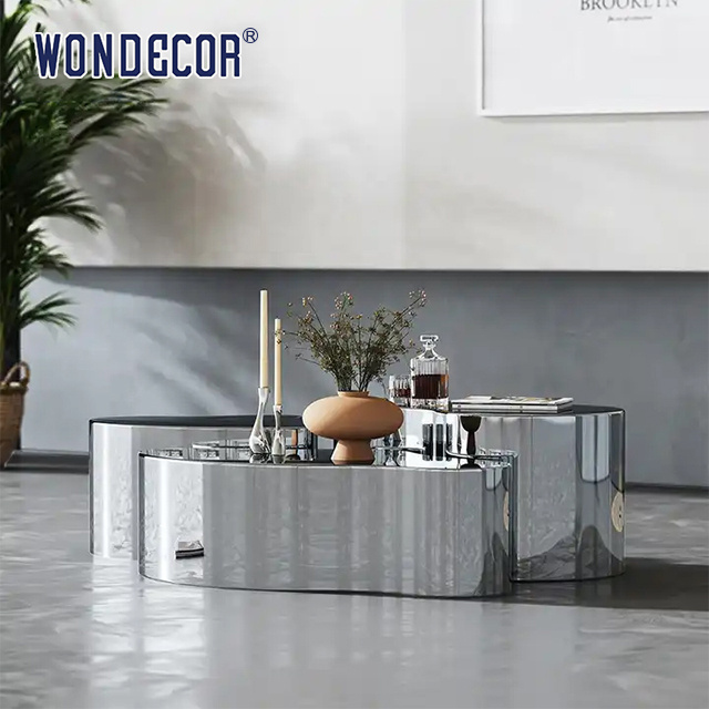 luxury mirror sliver metal coffee table living room furniture modern design coffee table