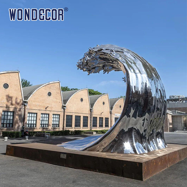 Wondecor Outdoor Large Abstract Stainless Steel sea wave Sculpture for Sale