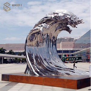 Wondecor Outdoor Large Abstract Stainless Steel sea wave Sculpture for Sale