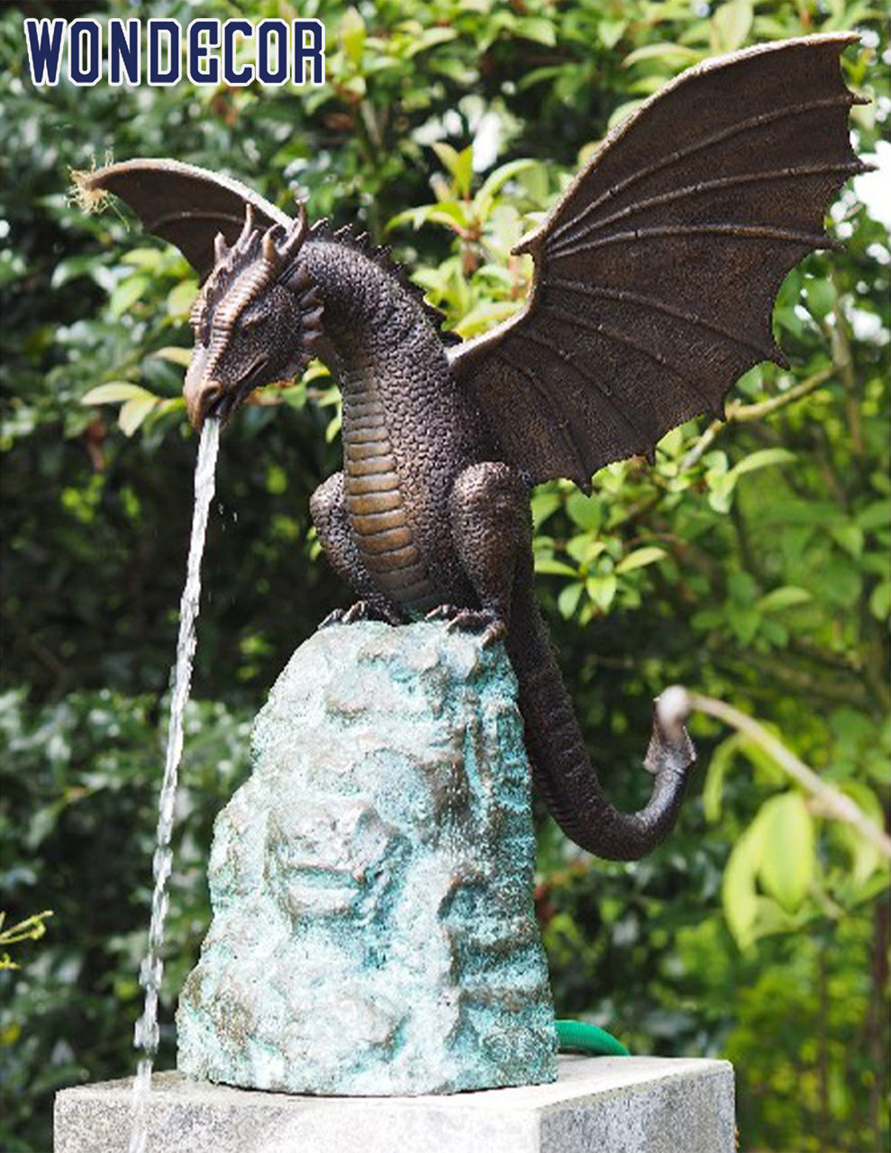 Wondecor  2021 Popular Outside  Garden Decor Bronze Dragon Fountain on Rock Sculpture