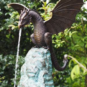 Wondecor  2021 Popular Outside  Garden Decor Bronze Dragon Fountain on Rock Sculpture