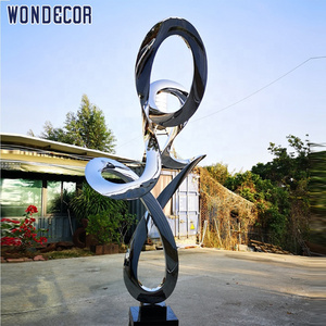 Wondecor large outdoor modern metal garden sculpture art mirror polished forged  stainless steel abstract sculpture