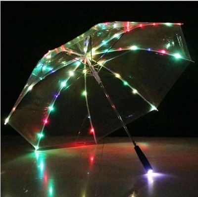 Creative Rain Umbrella Straight Flashlight Kids Gift Transparent Clear Led Umbrella Clear