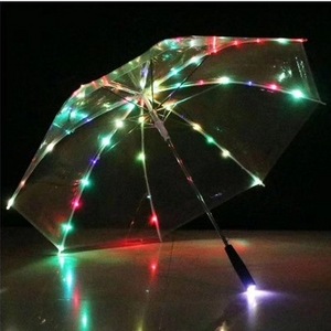 Creative Rain Umbrella Straight Flashlight Kids Gift Transparent Clear Led Umbrella Clear