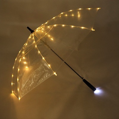 Creative Rain Umbrella Straight Flashlight Kids Gift Transparent Clear Led Umbrella Clear