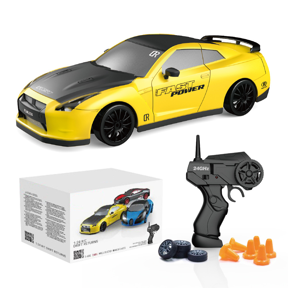 2.4ghz 1:24 RC Car Drift 4WD Remote Control Drift Racing Car with Light 15km/h Race Car with Replaceable Tires and Obstacles