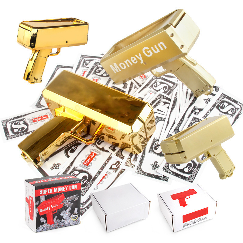 Wholesale Gold Money Gun Make Cash Money Rain de dinero Gun Toy Shot Spray Real Golden Money Toy  Gun for Party Custom Logo