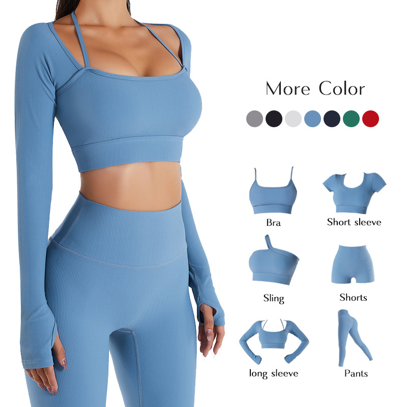 6 PCS women Hollow Custom fitness Seamless Active Wear Yoga Set Workout Clothing gym fitness sets