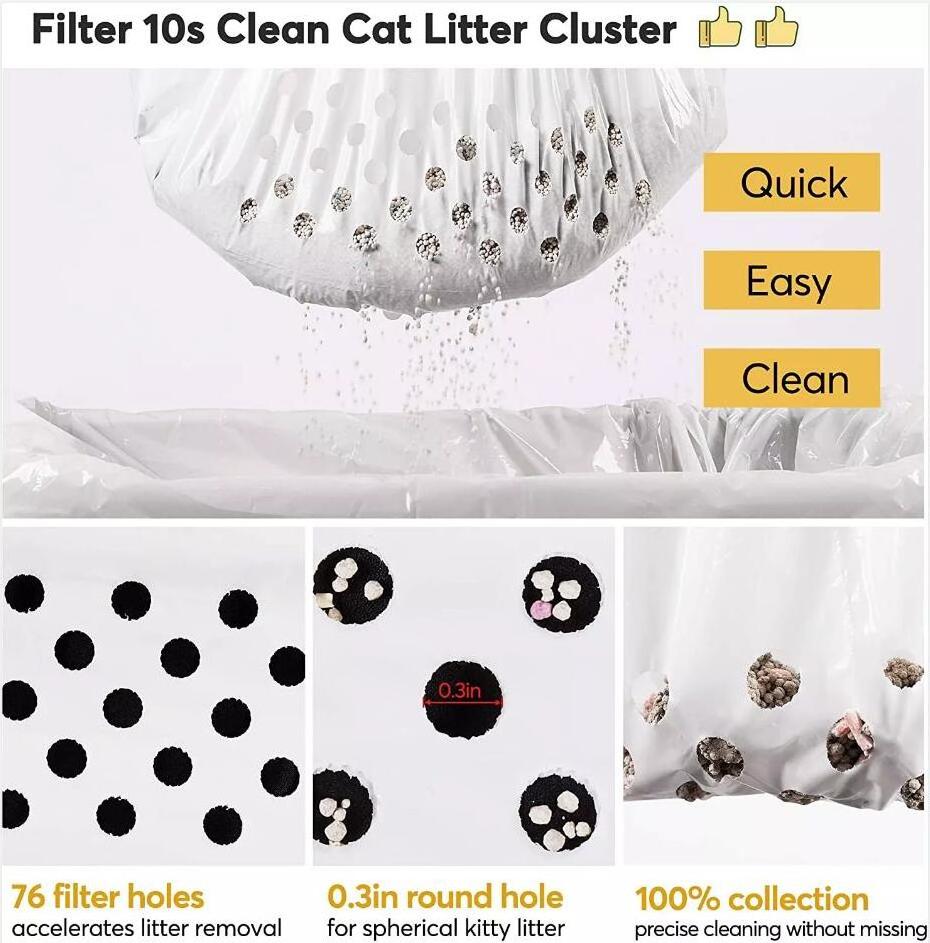 Cat litter box bags for poop biodegradable cat litter bag with holes at bottom and elastic band at open