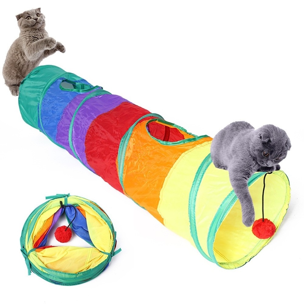 Collapsible Pet Chasing Channel With Plush Ball Intelligent Cat Toy Tunnel Colorful Foldable Plaything Interesting