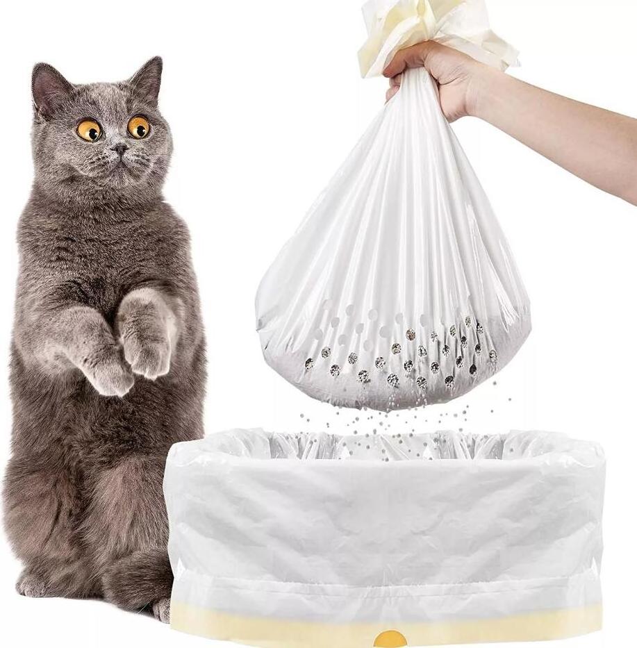 Cat litter box bags for poop biodegradable cat litter bag with holes at bottom and elastic band at open