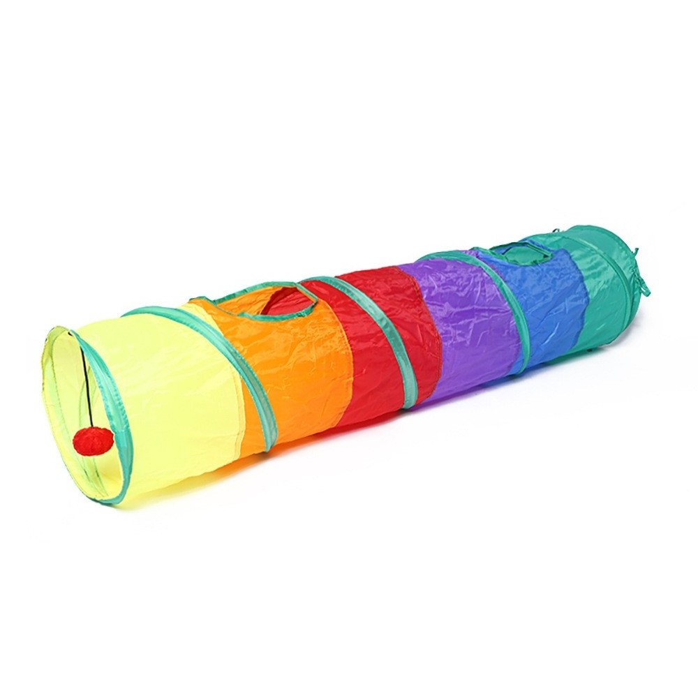 Collapsible Pet Chasing Channel With Plush Ball Intelligent Cat Toy Tunnel Colorful Foldable Plaything Interesting