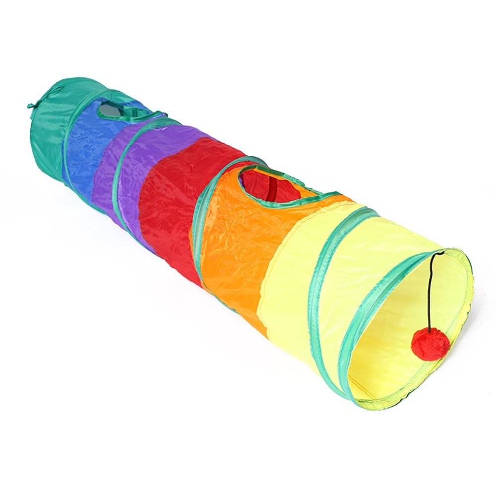 Collapsible Pet Chasing Channel With Plush Ball Intelligent Cat Toy Tunnel Colorful Foldable Plaything Interesting