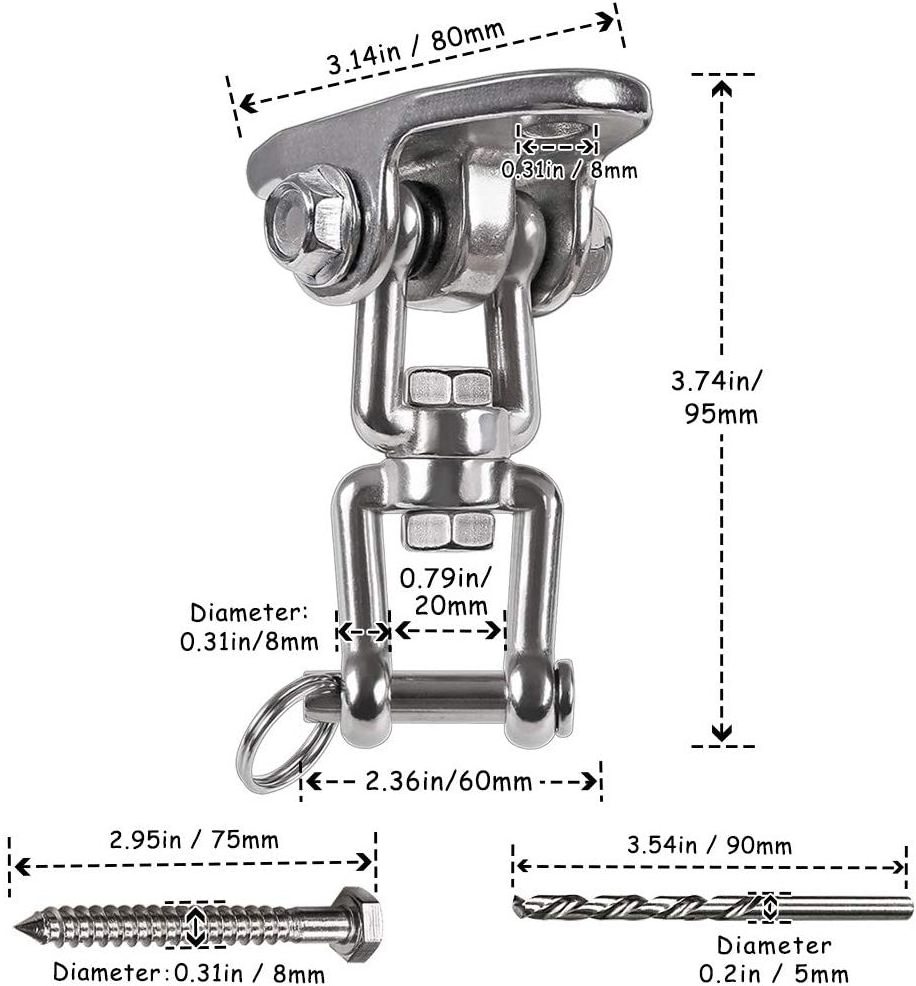 Wonjo Popular 4 Holes M10 Heavy Duty 360 Degree Swivel Stainless Steel Ceiling Swing Hook